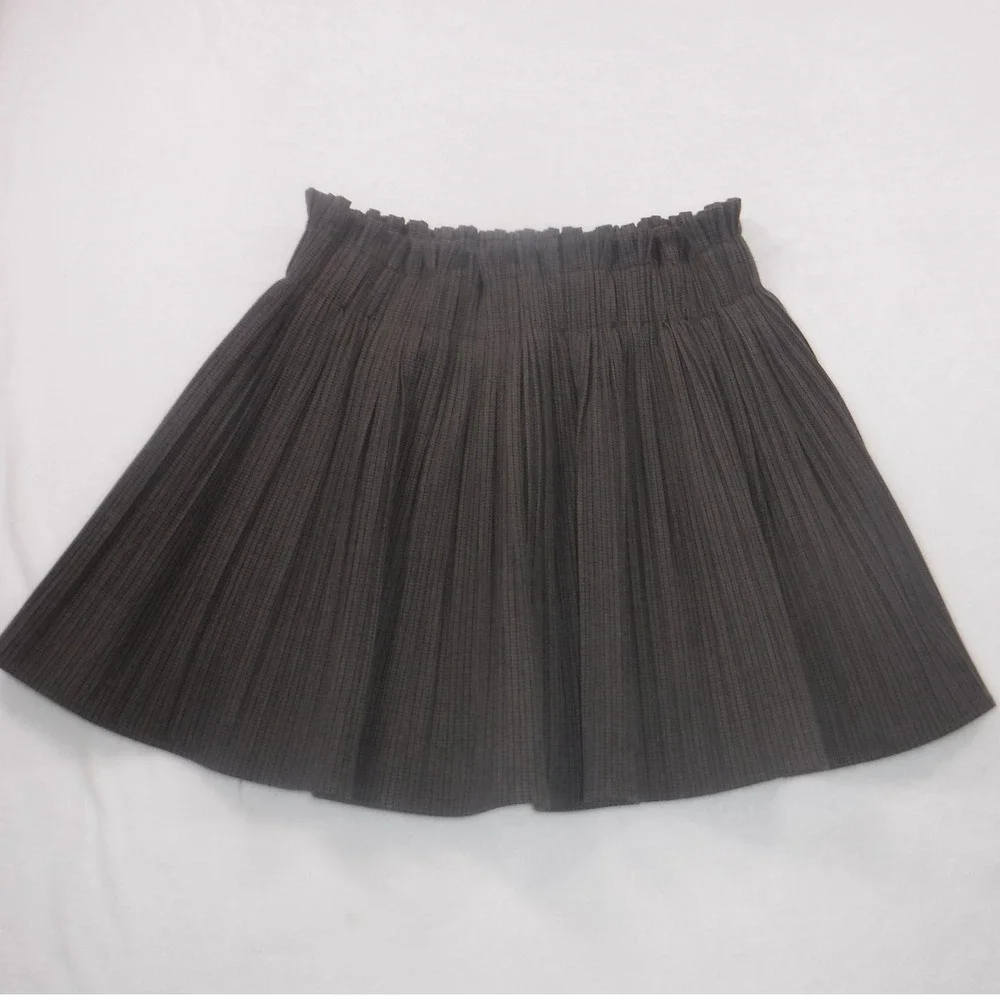 Zara Woman Brown Micro Check Pleated Paperbag Waist Mini Skirt Large - Picture 10 of 11